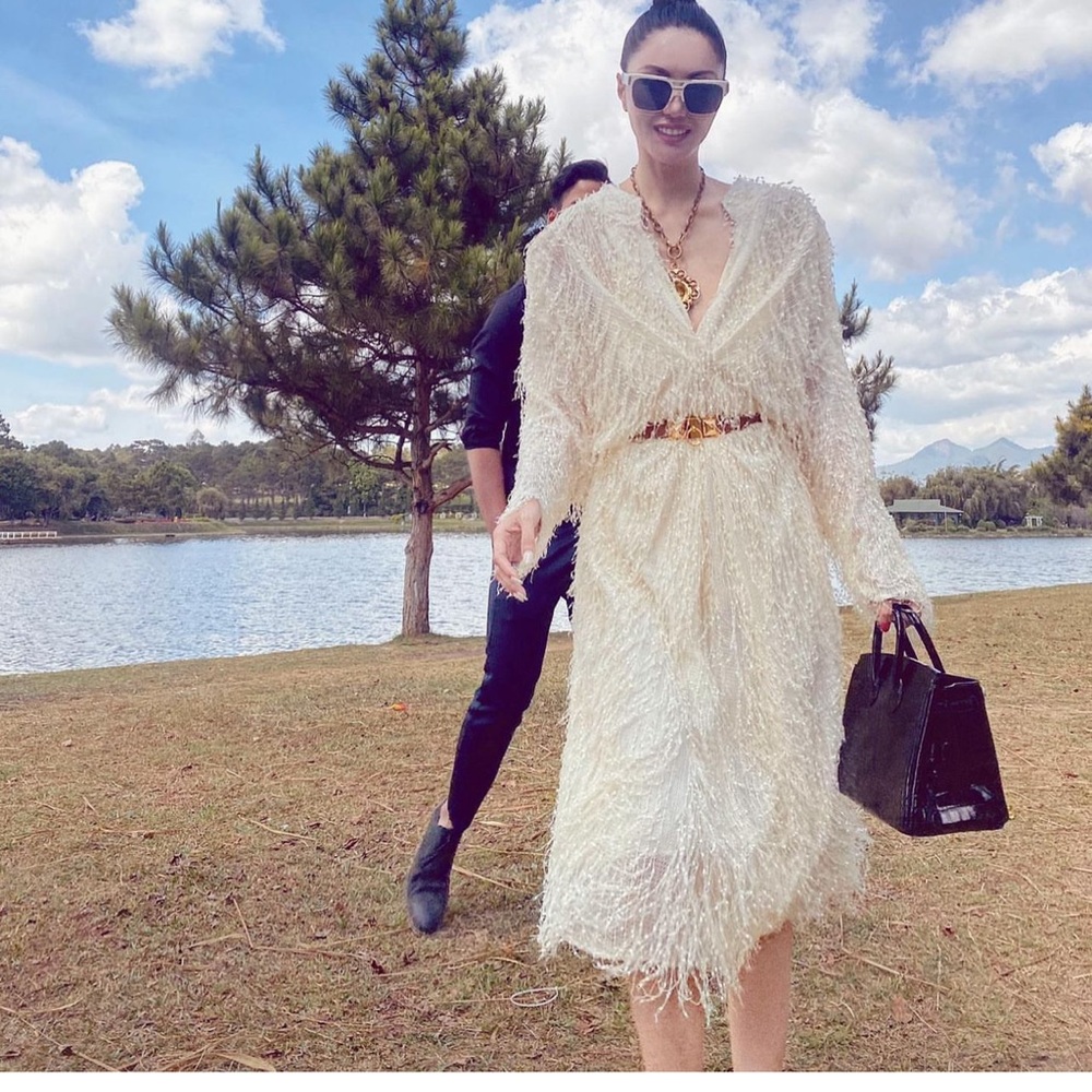 NEW Zara Ivory Textured Weave Fringe Midi Dress Size Small